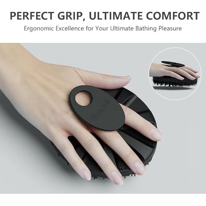 BEAUTAIL Silicone Body Scrubber, BEAUTAIL Gentle Exfoliating Shower Bath Brush 5th Gen for Sensitive Skin, Innovative Silicone Bristles Design for Lather Well, Ergonomic No-Slip Handle, 1 Pack (Black) - Image 4